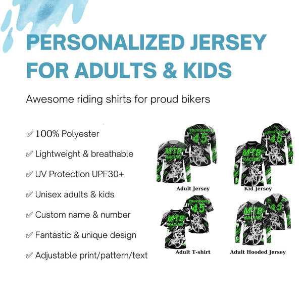 MTB riding jersey adult kids UPF30+ green mountain bike downhill cycling shirt for boys girls| SLC245