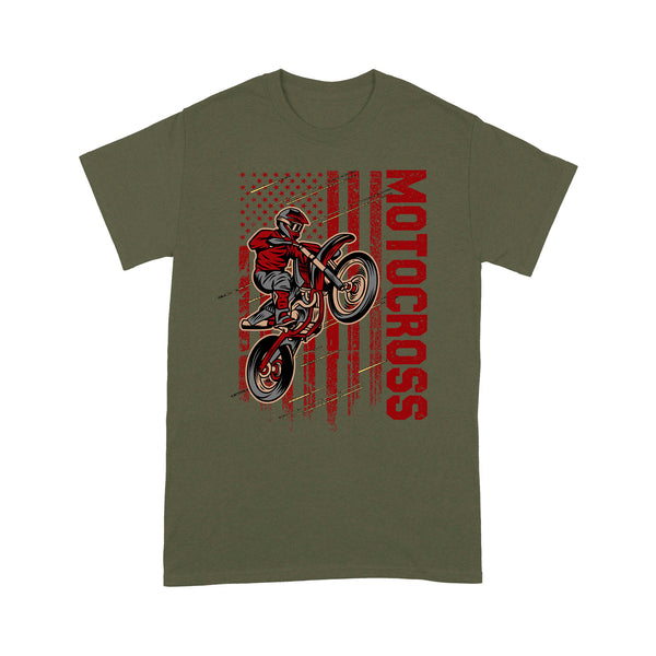 Motocross Men T-shirt - Patriotic Biker Shirt, Cool Dirt Bike American Flag, Off-road Extreme Motocross| NMS230 A01