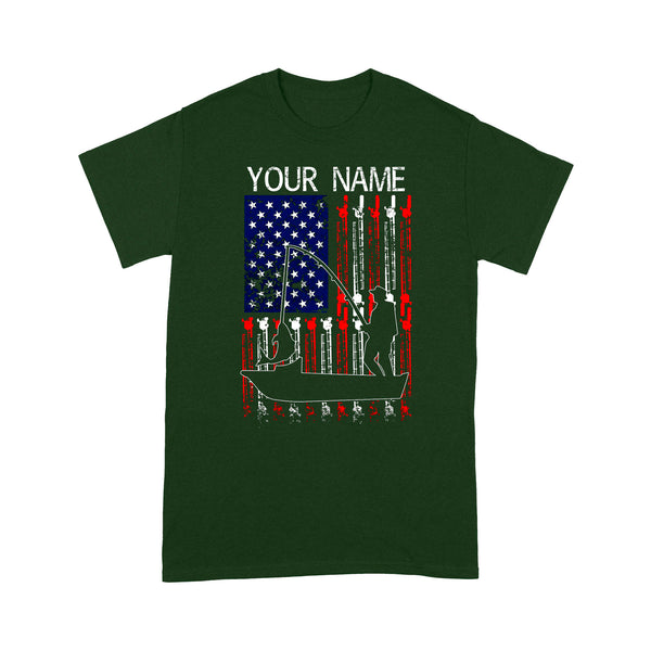 American flag 4th July fisherman kayak fishing custom name US fishing rod D05 NQS1244- Standard T-shirt