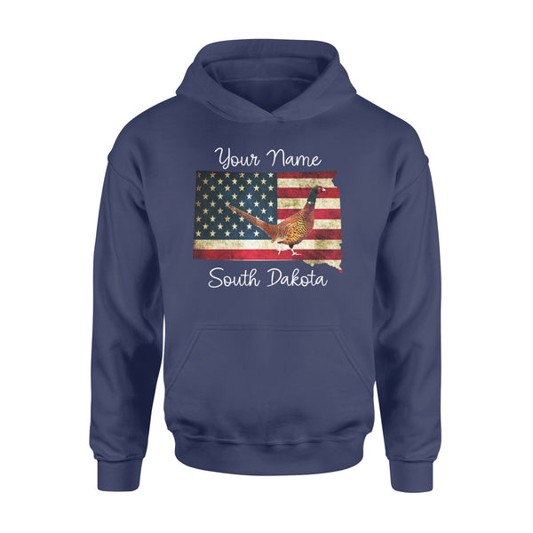 Pheasant hunting shirt South Dakota American Flag bird hunter custom name Hoodie - FSD1162