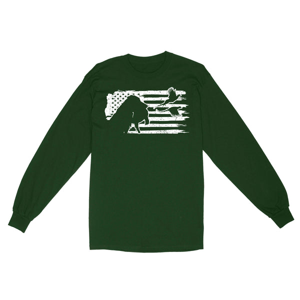 Pheasant hunting with dog American flag patriotic hunting, dog hunting pheasant shirt D01 NQS2582 Standard Long Sleeve