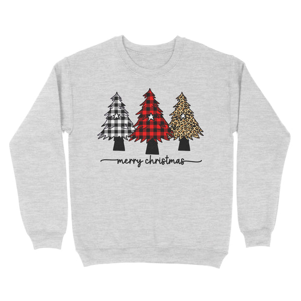 Leopard print buffalo Plaid Christmas Tree Sweatshirt, Merry Christmas Family Matching Shirts FFS - IPHW1923