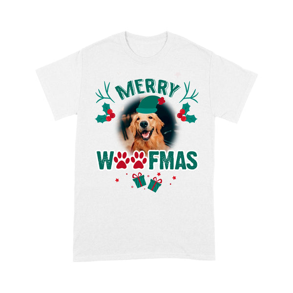 Merry Woofmas - Dog Lovers Custom Photo T-shirt, Cute Christmas Shirt for Dog Mom, Dog Dad| NTS223