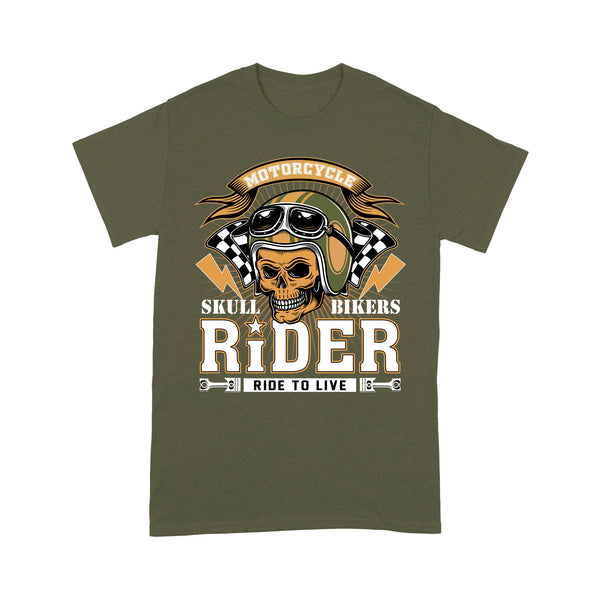 Biker Men T-shirt - Skull Bikers Ride to Live Motorcycle Tee, Motocross Off-road Racing Shirt| NMS138 A01