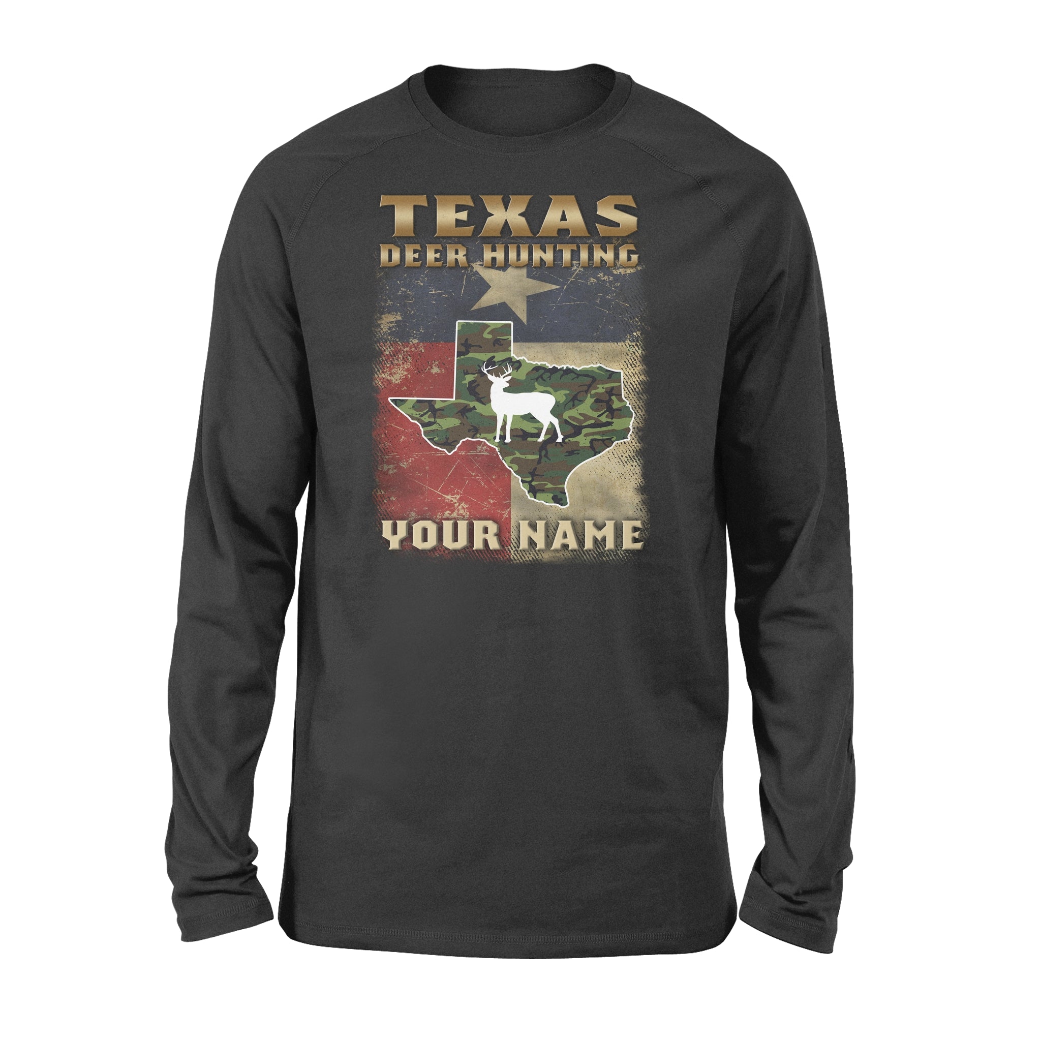 Texas deer hunting personalized gift custom name - Standard Long Sleeve