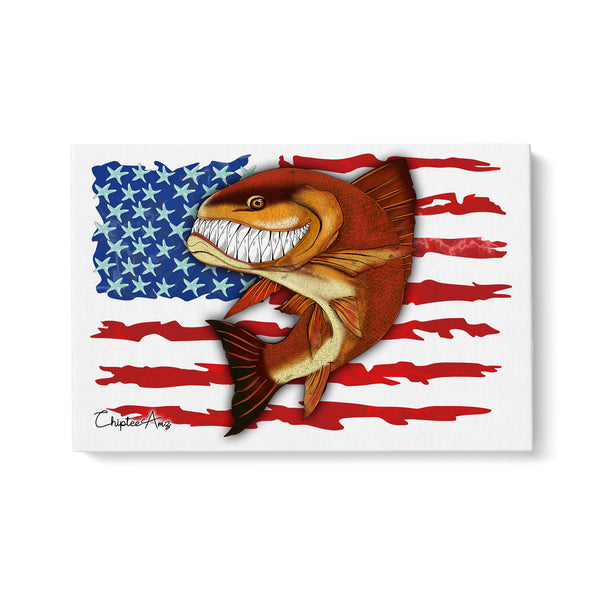 Redfish fishing with American flag ChipteeAmz's art Matte Canvas AT006