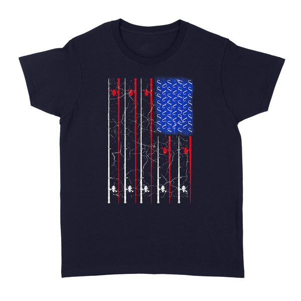 American US Flag 4th July Fishing Rod Shirt, Fisherman Gift D06 NQSD302 - Standard Women's T-shirt