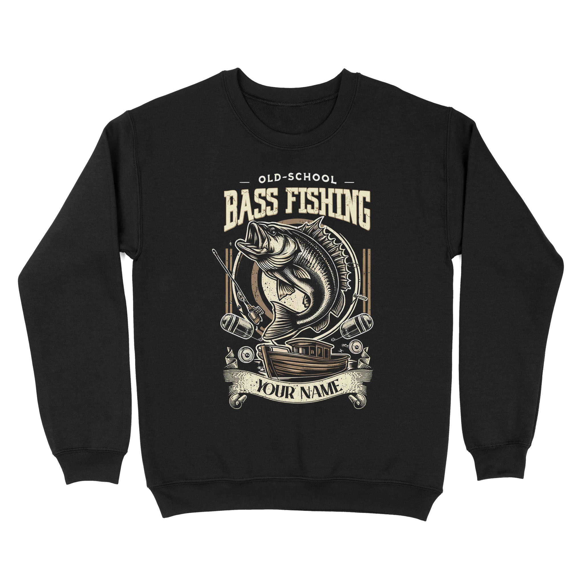 Sweatshirt - Old School Bass Fishing Personalized Fishing Shirt A58, 3XL / Black
