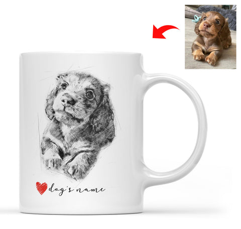 Custom Dog Sketch Portrait White mug, Personalized Christmas gifts for Dog mom, Dog dad, Dog lovers, Dog Memorial gifts FFS - IPHW2035