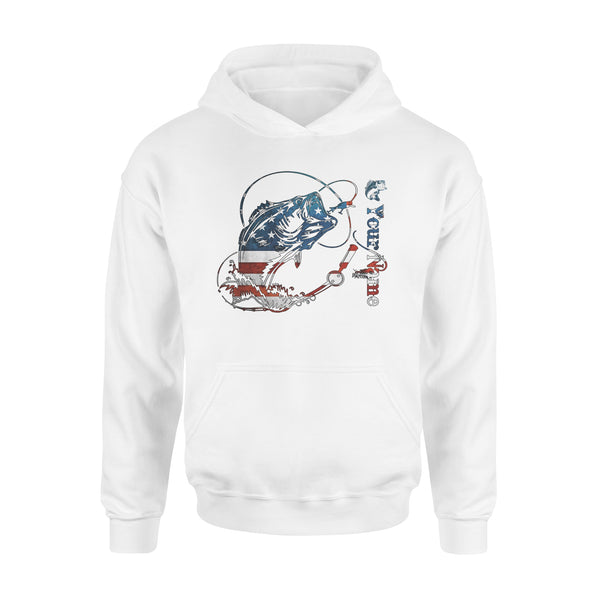 US Bass Fishing American Flag 4th July Custom name Hoodie D02 NQS1248