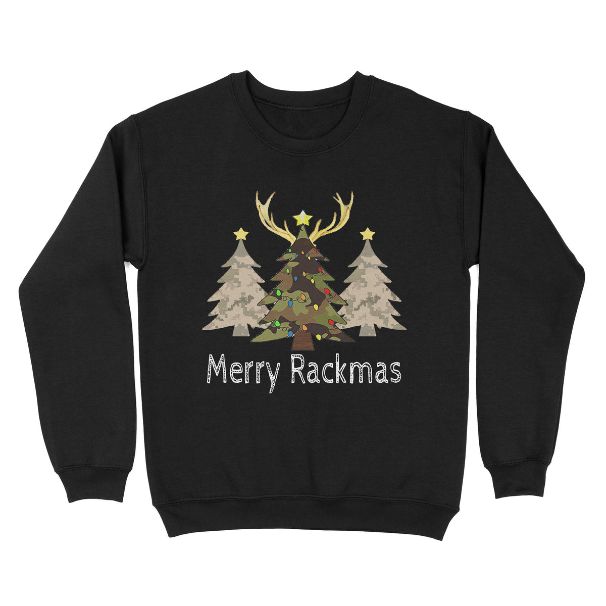Deer, Elk, Moose hunting Merry Rackmas hunting gift for men Standard Crew Neck Sweatshirt