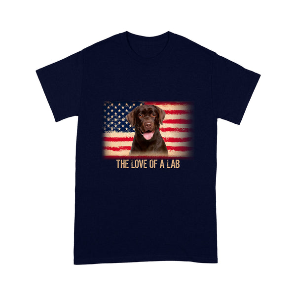 Brown Lab USA Flag 2D T-shirt - Chocolate Labrador July 4th Cool Dog T-shirt - Gift for Dog Mom, Dog Dad, Labrador Retriever Lover, Dog Owner - JTSD140 A02M01