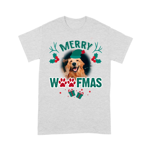 Merry Woofmas - Dog Lovers Custom Photo T-shirt, Cute Christmas Shirt for Dog Mom, Dog Dad| NTS223