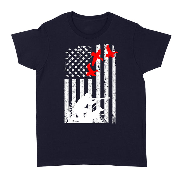 Duck hunting american flag 4th July, duck hunting dog NQSD39 - Standard Women's T-shirt