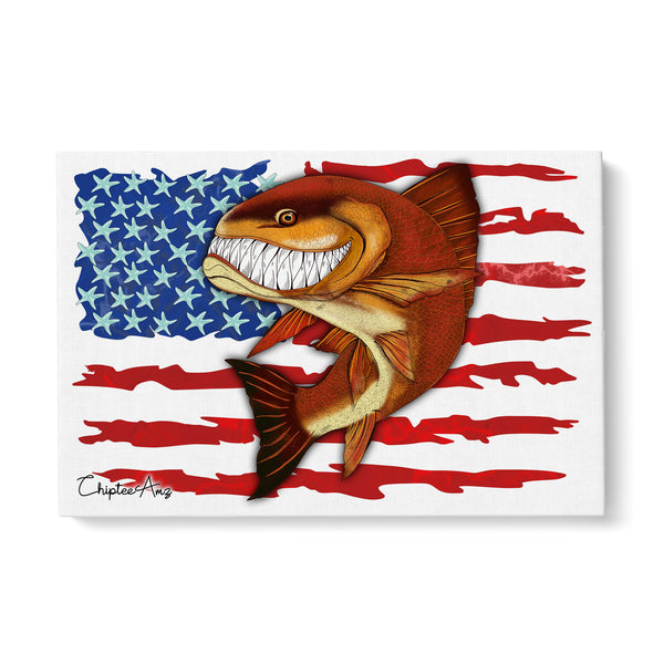 Redfish fishing with American flag ChipteeAmz's art Matte Canvas AT006