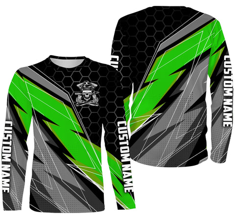 Personalized Riding Jersey, T-shirt, Hoodie, Motocross Racing Shirt, Dirt Bike Motorcycle Long Sleeves for Off-Road Biker - Green| NMS148