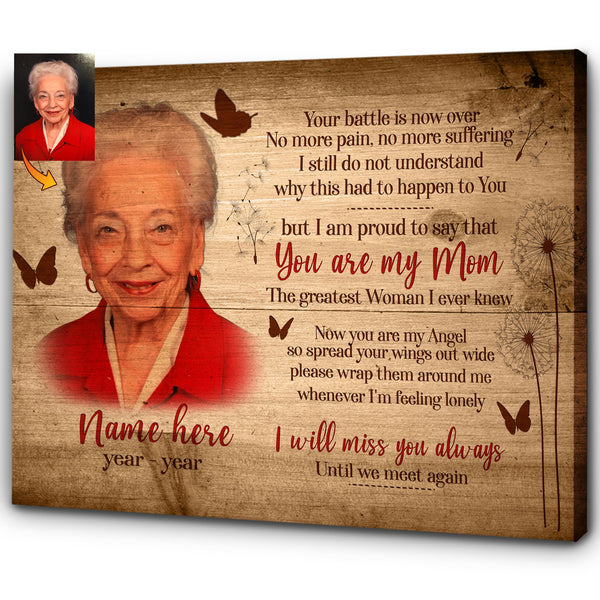 Personalized Canvas| Your Battle Is Now Over Wall Art Canvas| In Loving Memory of Mom, Dad| Memorial Custom Gift for Mother, Father in Heaven| Sympathy Gifts for Loss of Father, Mother| T104