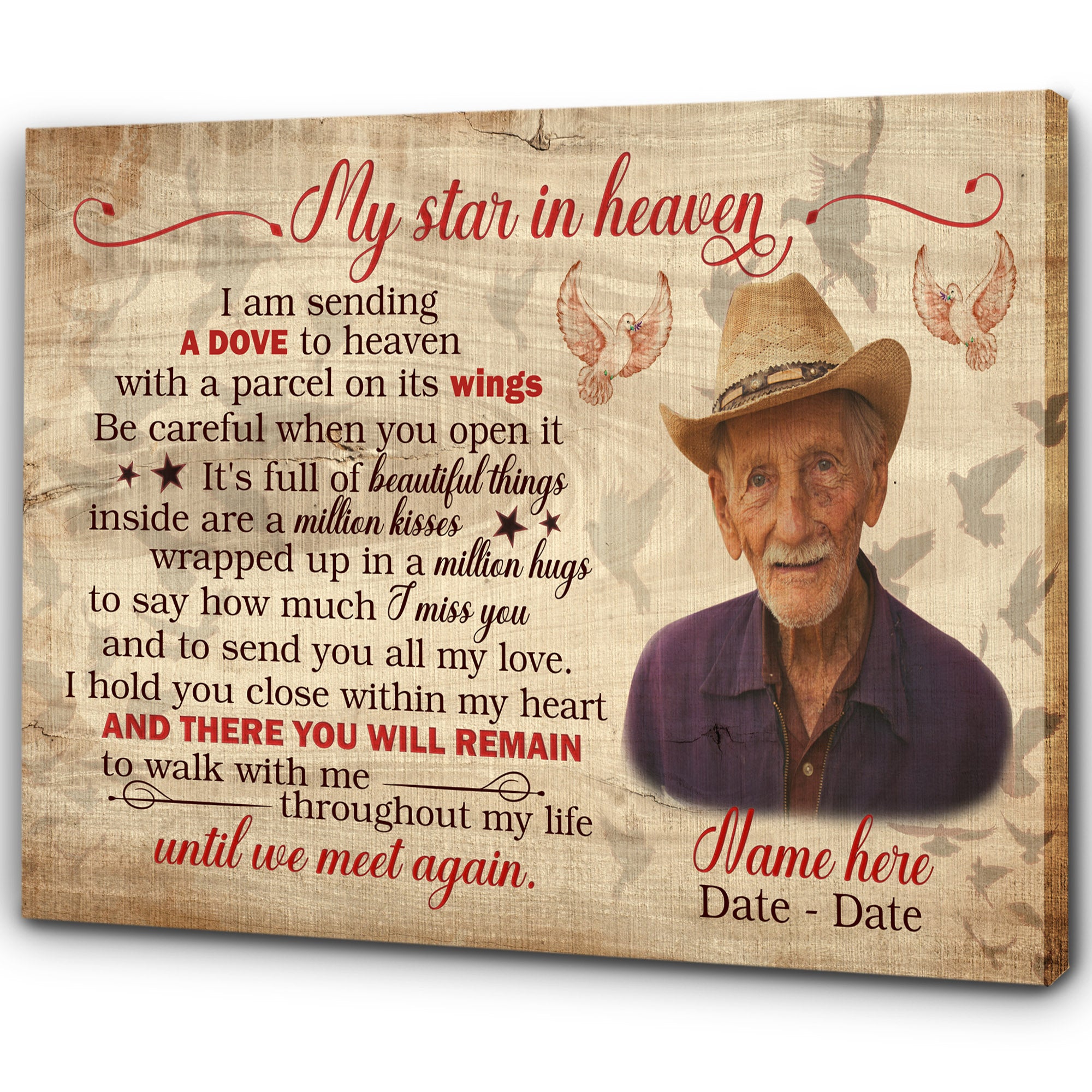 Personalized Canvas| My Star In Heaven Sympathy Gift| In Loving Memory of Husband| Memorial Gift for Loss of Husband, Father on Father's Day, Birthday, Christmas & New Year| T144