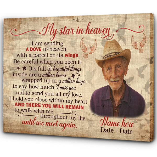 Personalized Canvas| My Star In Heaven Sympathy Gift| In Loving Memory of Husband| Memorial Gift for Loss of Husband, Father on Father's Day, Birthday, Christmas & New Year| T144