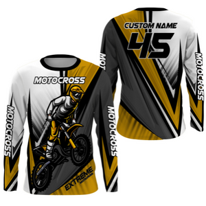 Personalized Motocross Jersey UPF 30+, Dirt Bike Motorcycle Off-Road Racing Long Sleeves- Yellow| NMS269