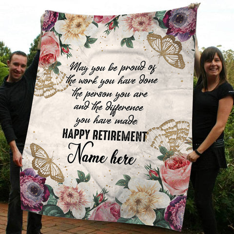 Retirement Blanket for Women| Custom Name - Floral Fleece Blanket| Personalized Retirement Gift for Women Mother Nurse Teacher| JB06