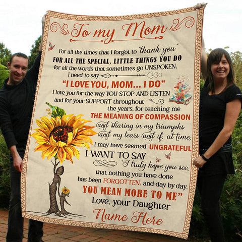 Personalized Blanket To My Mom| Mom You Mean More To Me Sunflower Fleece Blanket| Mom Blanket Gift from Daughter Son| Thoughtful Gift for Mom on Christmas, Birthday, Mother's Day JB04
